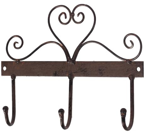 MACOSA SA81020 Hakenleiste Herz 3 Haken Braun 20 x 16 cm Dekohaken Schlüssel-Haken Shabby Chic Wandhaken Kleiderhaken Dekohaken Wand-Deko