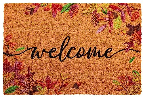 Juvale Fall Leaves Coir Welcome Mat - Indoor & Outdoor Fall Door Mat - Low Pile Dirt-Trapping Autumn Doormat - 36 x 24 in, Multi-Color