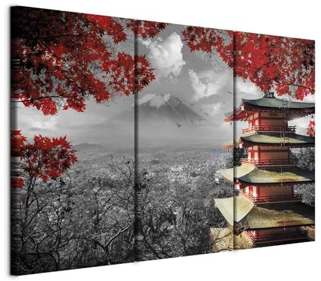 murando Acoustic Canvas Wall Art Japan 90x60 cm / 35 x 24 picture with acoustic foam sound absorption print image Artwork 3 pcs room acoustics soundproofing Landscape red grey c-C-0240-b-e