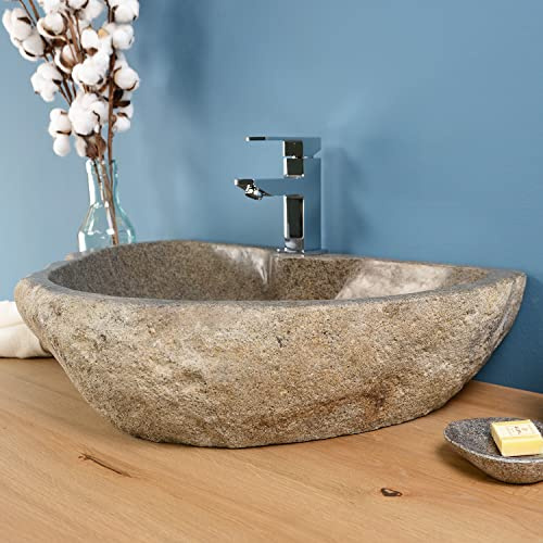 70 cm Lavabo de piedra natural para baño de invitados, lavabo de sobreponer de piedra de río, bloque de piedra para baño de invitados, lavabo, lavabo de manos, Wohnfreuden