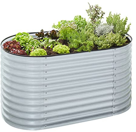 foolonli Hochbeet 160 cm breit verzinkter Stahl Grau ohne Boden oval Gemüsebeet Bausatz