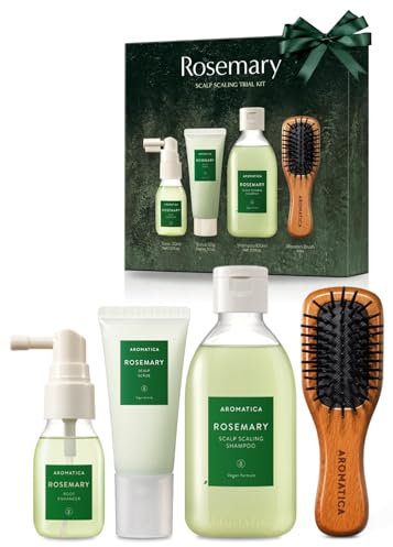 AROMATICA Kit di Prova per la Detersione del Cuoio Capelluto alla Rosmarino - Set Regalo - [Mini Spazzola in Legno / Shampoo 100ml / Potenziatore Radici 30ml / Scrub per il Cuoio Capelluto 30ml]