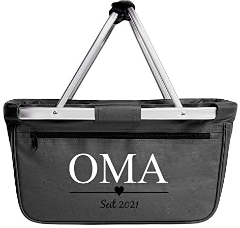 OMA Einkaufskorb faltbar I OMA Geschenk Jahreszahl I personalisiert Geschenk stabil klappbar OPA (anthrazit)