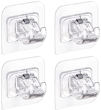 YunBey 4er Set Gardinenstangen Halterung – selbstklebend, transparent | Selbstklebende Gardinenhalterung ohne Bohren. unauffällig. Für Küche, Badezimmer & mehr. Starker Halt bis 5 kg.