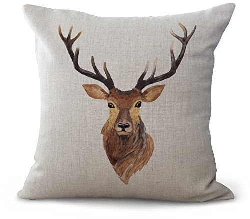 Kissenbezug 40x40 Tier Hirsch - Sanfte Baumwolle Leinen Kissenhülle Mit Reißverschluss - Kopfkissenbezug Sofakissen Knitterfreie Starke Atmungsaktivität 1 Stück