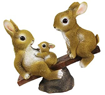 Arnusa Dekofigur Hasen Familie auf Wippe Gartenfigur Tierfigur 26 x 25 cm Tier Deko Figur Gartendekoration