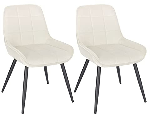 WOLTU Esszimmerstühle 2er Set, Küchenstühle gepolstert | ergonomisch mit Rückenlehne, Samt, für Wohnzimmer Küche Esszimmer, Cremeweiß
