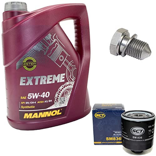 Motoröl Set 5W40 5 Liter + Ölfilter SM836 + Ölablassschraube 48871