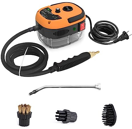 Irishom Limpiador de vapor de mano portátil de 2500 W, máquina de limpieza a vapor presurizada de alta temperatura con cabezales de cepillo para muebles de cocina, baño y coche