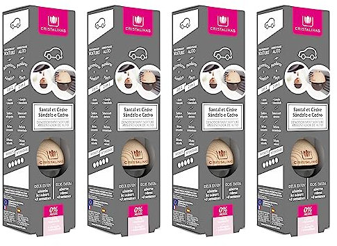 CRISTALINAS | Pack 4 Ambientadores Esfera para Coche| Aroma a Sándalo y Cedro | 100% Puro | Absorbe los Malos Olores de tu Vehículo con un agradable Aroma | Duración 8 Semanas | 6 ml | 0% Alcohol