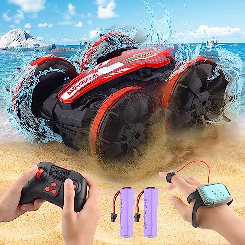 SIVQIKE 4WD Coche teledirigido, Sensor de Gestos, Resistente al Agua, RC Stunt Coche, Anfibio con Mando a Distancia de 50 m, rotación de 360 °, 10 años, 80 Minutos de diversión