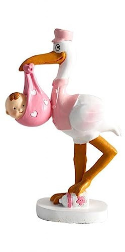 Figura Decorativa de Resina Infantil para Tartas Cigüeñas Bebe Rosa. Recuerdos. Decoración. Regalos Originales. Detalles de Bodas, Comuniones, Bautizos, Cumpleaños.DK