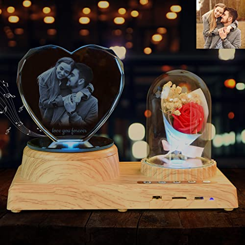Angry Egg Boy 3D Kristall Gravur Foto Geschenke, Personalisiertes Kristall Rotation Fotorahmen mit Rosen, Kristall Herzförmige Würfel Kristallverzierung romantisches Geschenk für Sie/er