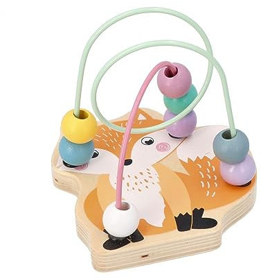 adam toys Mini Motorikschleife, Motorikwürfel ab 1 Jahr, bemaltes Holz - Baby Motorik-Spielzeug - Waldtiere, Fuchs - Lernspielzeug - Motorik-Schleifenspiele für Kinder - Geschenk für Kleinkind