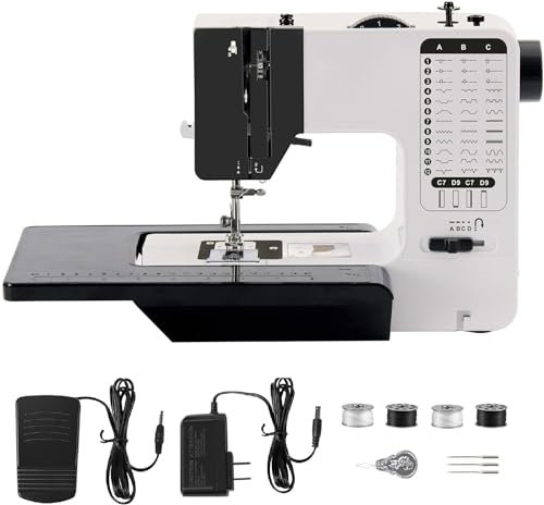 Máquina de coser profesional con gran mesa de coser, máquina de coser portátil y versátil, máquina de coser principiante con 38 programas de costura ajustable de 2 velocidades con pedales