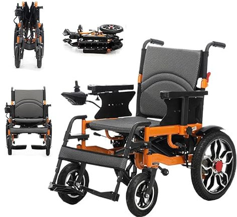 WMDMJT Fauteuil Roulant électrique Pliable (Chargement 120 kg) Fauteuil Roulant Portable avec Fauteuil Roulant motorisé à Double Moteur 250 W avec Batterie 24 V 12 Ah,Orange-68.5 * 108.5 * 91cm