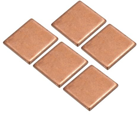 sourcing map Heatsink Copper Sheet Shim, 2mm Thickness 20 x 20mm Pads with Thermal Conductive Adhesive Tape for Desktop Computer GPU CPU Cooling Patch 5 Set