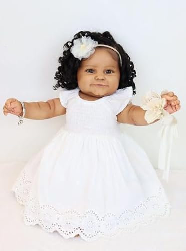 Anano Schwarze Reborn Baby Mädchen Lebensechte Babypuppen Afrikanisch Amerikanische Große Maddie 24-Zoll Biracial Silikon Reborn Puppen Gemischte Rassen Baby Langes Haar Mit Stirnband