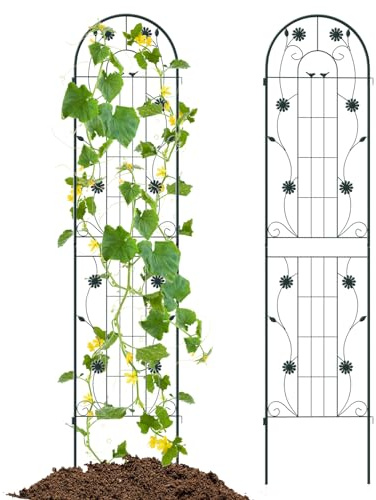 GOPLUS Lot de 2/4 Treillis Jardin pour Plantes Grimpantes, 1,8M en Métal Galvanisé, Treillis Décoratif pour Légumes, Fleurs, Vignes (Tournesol Vert|50x180CM,2)