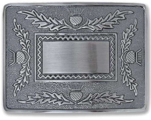 Kilt Emporium Scottish Kilt Belt Buckle for Men Traditional Four Thistle Design Rust-Free Brass Highland Dress Accessory Fits Standard 2.5 Kilt Belts (Silver-Antique-4Thistles)