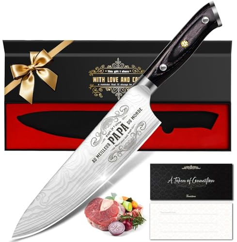 Funistree cadeau homme papa personnalisé, cadeau fete des peres, Couteaux de chef en acier inoxydable allemand, idées cadeau noël papa, Couteau de cuisine professionnel avec poignée ergonomique