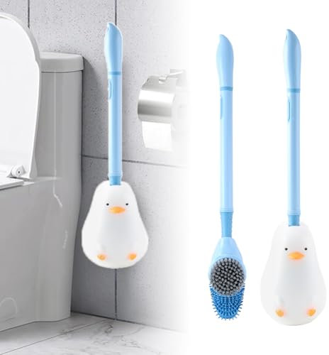 2 en 1 Diving Duck Toilet Brush,Brosse de Toilette en Silicone, Brosse de Toilette créative en Silicone avec Rangement,pour Nettoyage Salle de Bain et WC (Bleu)