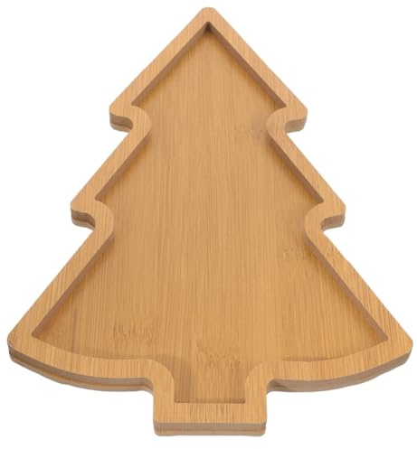 Ciieeo Christmas Tree Shaped Wooden Plate Snack Tray Xmas Decorations Indoor Wooden Food Serving Dish