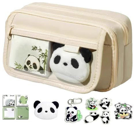 Panda Große Kapazität Federmappe, Niedliche Mehrschichtige Federtasche Mit Aufklebern, Panda Pen Case Tasche Für Mädchen und Jungen