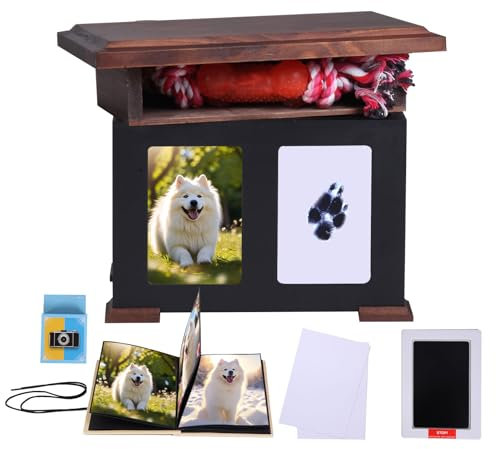 Urnas para cenizas de mascotas, tamaño XL, de madera, para cremación, con marco de fotos, caja de recuerdos conmemorativa con franela negra como regalo conmemorativo de pérdida de forro para mascotas