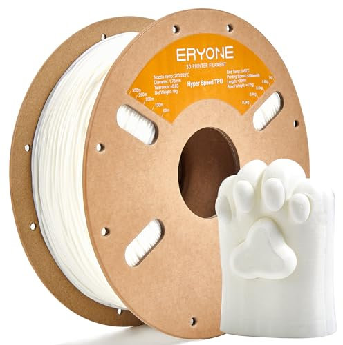 ERYONE High Speed Filament TPU 1.75mm +/- 0.03mm,3D-Drucker-Filament,Rapid TPU 95A Filament 30-300mm/s,Hyper Speed TPU passend für die meisten FDM-Drucker,1kg(2.2LBS)/Spule,Weiß