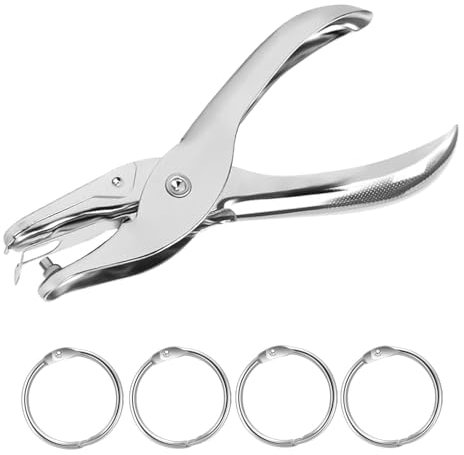 SWYSGS Perforatore A Foro Singolo, Tenaglia, Perforatore A Pinza Punzonatore 3 MM，4 Pezzi 20 mm Anelli per Libri in Metallo, Anelli di Rilegatura Sciolti in Lamina d'argento
