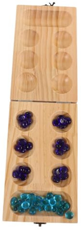 UPKOCH Holz Mancala-Spiel Faltbar Mit Glassteinen Für Familie Reisen Mancala-brettspiel Aufbewahrungsbox Für Altersgruppen Mancala-brettspiel