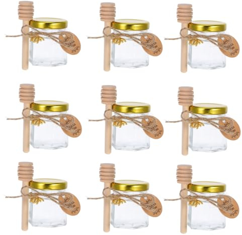 Cabilock Bocaux à Miel Hexagonaux Sets de Cuillère Lot de 20 en Verre 45ml