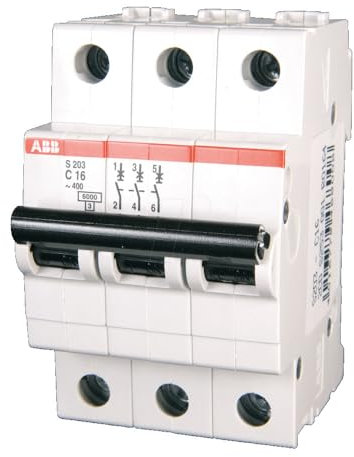 ABB S203-C16 Leitungsschutzschalter System pro M compact® Drehstrom (3P), Charakteristik C bis 16A, 6kA Kurzschlussfestigkeit
