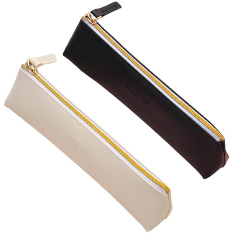 TEOZBLU 2 pezzi Astuccio per penna in pelle, sottile carino, per matite, cancelleria, Astuccio cosmetico portatile Borsa con cerniera per pennarelli