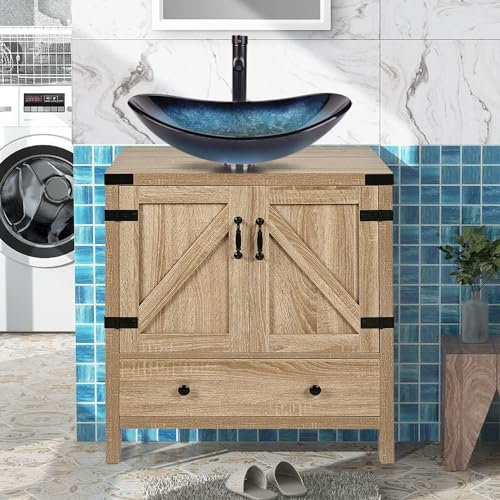 Mobiletto da bagno moderno da 70 cm, con mobile autoportante e lavabo in vetro blu