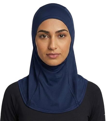 Damer Hijab sport muslimsk islam fitness träning gym kvinnor premium dra på andas lätt redo att bära inga nålar behövs slip-on huvudscarf en storlek, Marinblått Xsp, one size