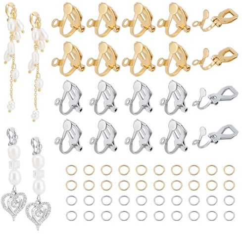 UNICRAFTALE 60 Pezzi 2 Colori In Acciaio Inox Orecchini Clip Con 80 Pezzi Anelli Di Piegatura Aperti Piatto Rotondo Vuoto Vassoio Convertitore Per Orecchini Non Forati Per La Fabbricazione di Gioielli