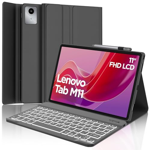 SENGBIRCH Funda con Teclado para Lenovo Tab M11, Teclado Español Ñ Bluetooth Retroiluminación Inalámbrico para Lenovo M11 Tablet (TB330FU/ TB330XU) 2024 11, Negro