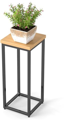 Youyijia Eichenholz Blumenregal 50cm Höhe mit Verstellfüßen | Balkon Blumenständer Naturholz | Indoor/Outdoor Pflanzregal mit Eisenbeschichtung für Balkon Garten Terrasse