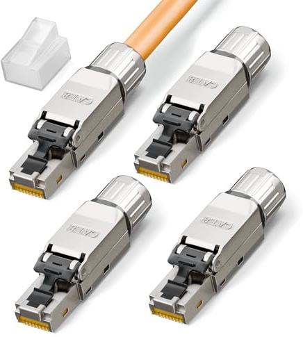 LEENUE Blindado RJ45 Conector CAT 8 sin Herramienta, 40Gbit/s, 4 Unidades | Dorado Conectores RJ45 para cable de instalación Cat 8/7, compatible con cables de instalación 22-23AWG, compatible con PoE
