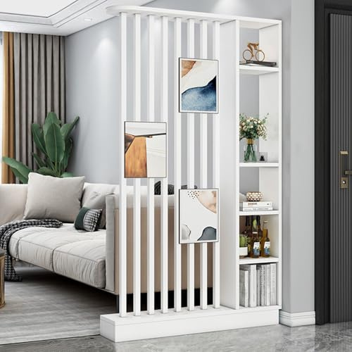 Wall Room Divider Modern Storage Cabinet Display Bookshelf Screen with Shelves Temporary Tall Privacy Panel Partition for Home Office Dorm Floor Ceiling Decorative(White,120*24*200cm/47*9.5*79in)