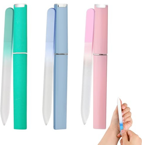 OUDQFCJ Set 3 Lime per Unghie in Vetro Professionali, Lima Unghie Doppia Faccia con Custodia, Superficie in Cristallo, Strumento per Manicure per Donne