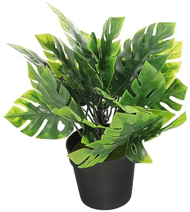 HAMPPLIES Monstera Besoin Vert Mini Artificielle Plante en Plastique Réaliste avec Feuillage sans D'arrosage, Décoration pour Meuble TV Cuisine