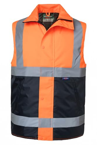 Oralidera Gilet Haute Visibilité pour Homme Imperméable Gilet Rembourré de Sécurité avec Bandes Réfléchissantes Veste d'hiver Sans Manches, Orange+Noir, XXL