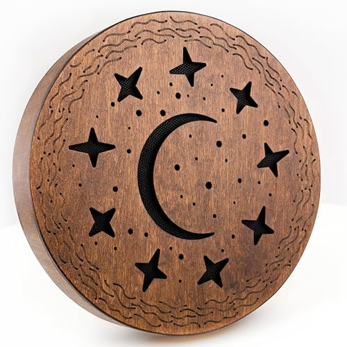 Nazar Drums Rain Disc, 8.6 Inch (22 cm) Wooden Ocean Drum, Sound Healing Instrument for Meditation, Yoga & Relaxation, Moon, Stars & Woman Design