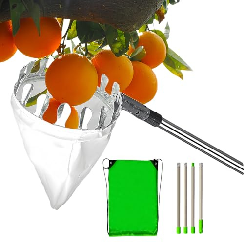 Fruit Picker, 2025 New Apple Picker with Telescopic Handle, Berry Picker Fruit Picking Tool with Fabric Bag Holder, Easy to Screw Together, Multi Use for Various Fruits (1.6m)
