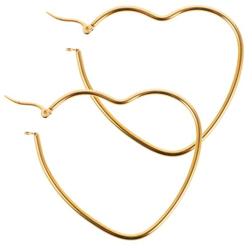 Warmhm Boucles D'Oreilles Cœur Doré Pour Femme Boucles D'Oreilles Créoles Cœur D'Amour En Inoxydable Bijoux Pour Femme 1 Paire Pour Anniversaire Saint-Valentin Fête Des Mères