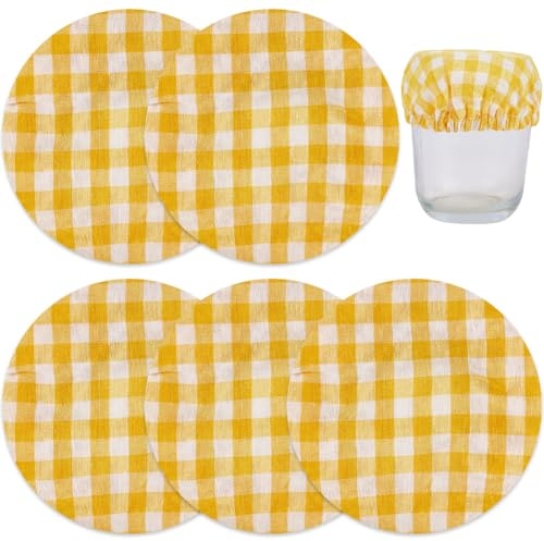 CREATCABIN 5 Funda de Tela para Tarro de Pan de Masa Madre Reutilizable Elástica de Rejilla Amarilla para Hornear Queso Cesta de Masa Tapas para Conservar Masa Madre Hecha Suministros 10.8 x 0.35cm