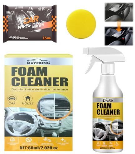 Magic Foam Cleaner, nouveau nettoyant mousse multi-usages, Foam Cleaner pour intérieur de voiture, nettoyant mousse multifonction avec éponges et lingettes nettoyantes incluses(60 ml)